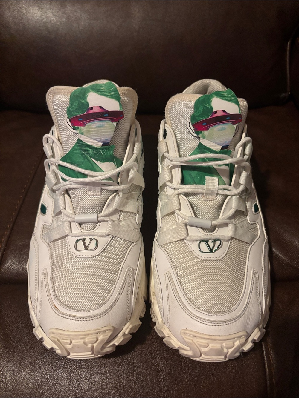 Valentino Undercover White Sneakers with Green Graphic Tongue